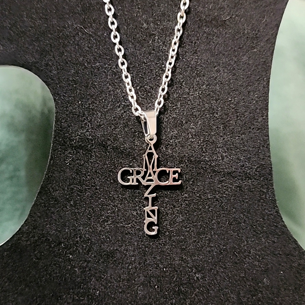 Stainless Steel Amazing Grace Cross ✝️ Necklace
